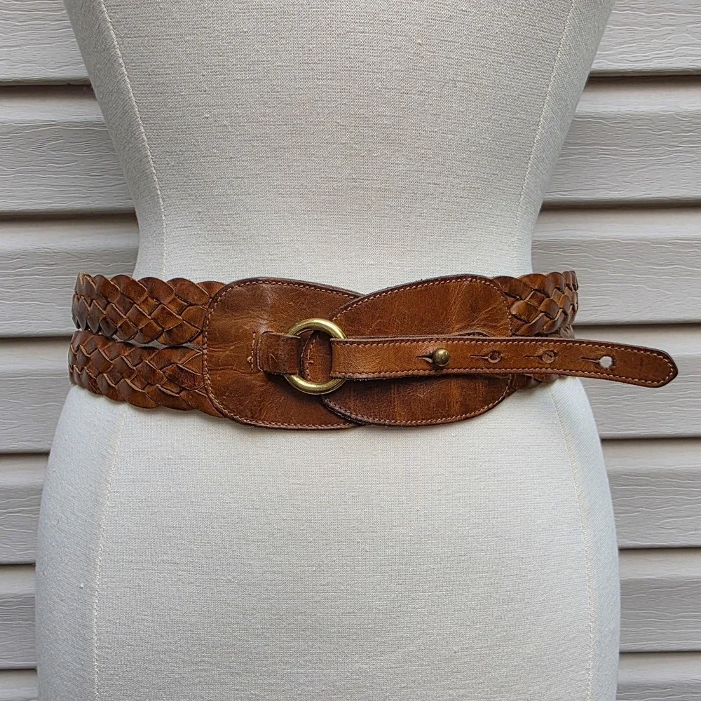 VTG Trafalgar Double Wrap Braided Leather Belt Womens XL Brown Boho Western USA